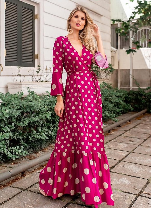 vestido de poá com manga bufante