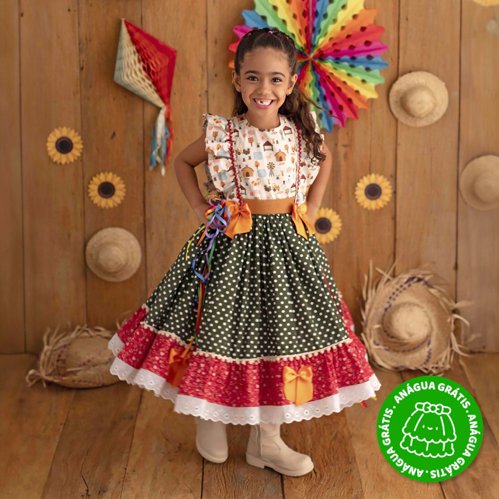Vestido infantil festa junina caipira