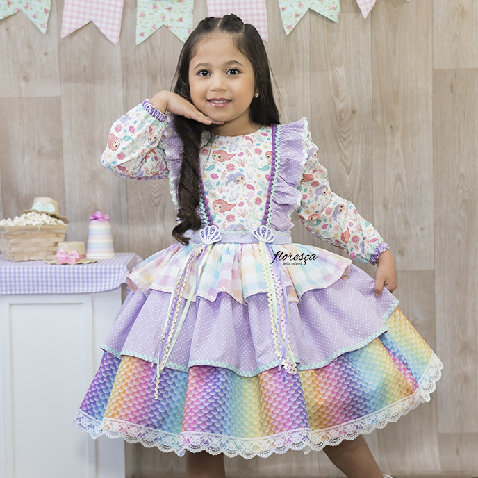 Vestido infantil festa junina com tiara