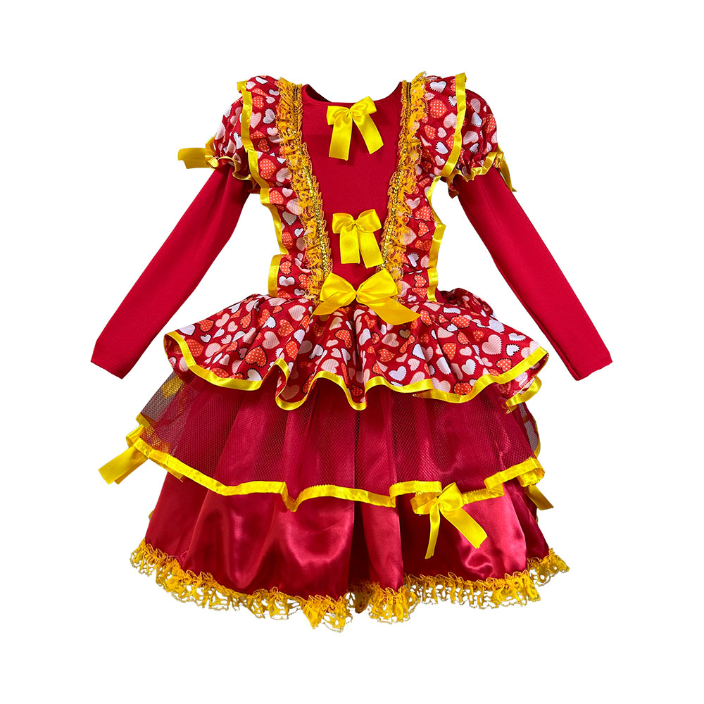 Vestido infantil festa junina com chapéu de palha