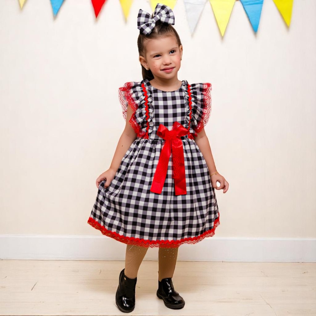 Vestido infantil festa junina com laços