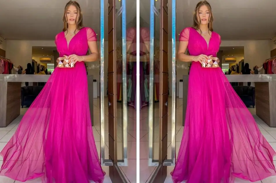 vestido fucsia ombro a ombro