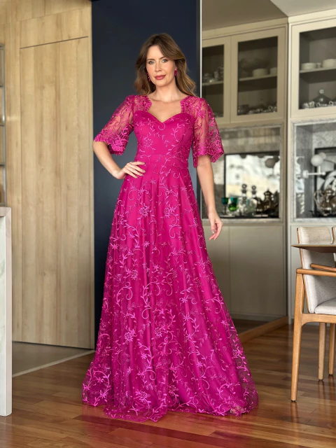 vestido fucsia midi