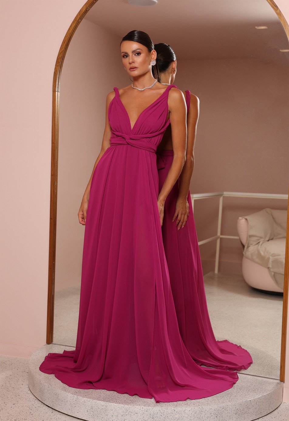 vestido fucsia elegante