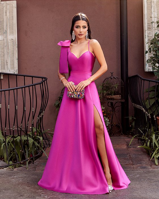 vestido fucsia plissado
