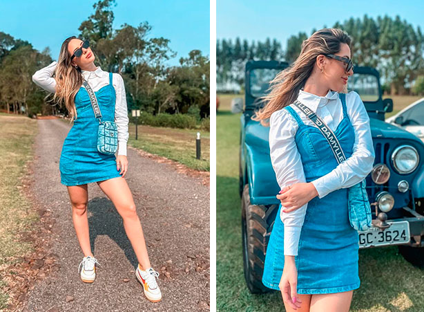vestido jeans com camiseta branca