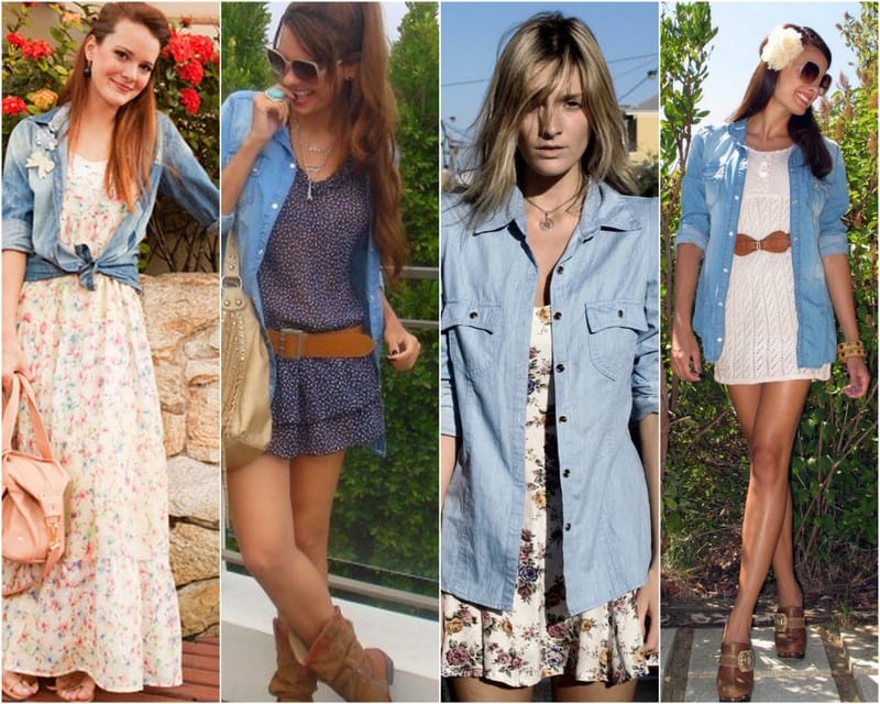 vestido jeans com camiseta branca