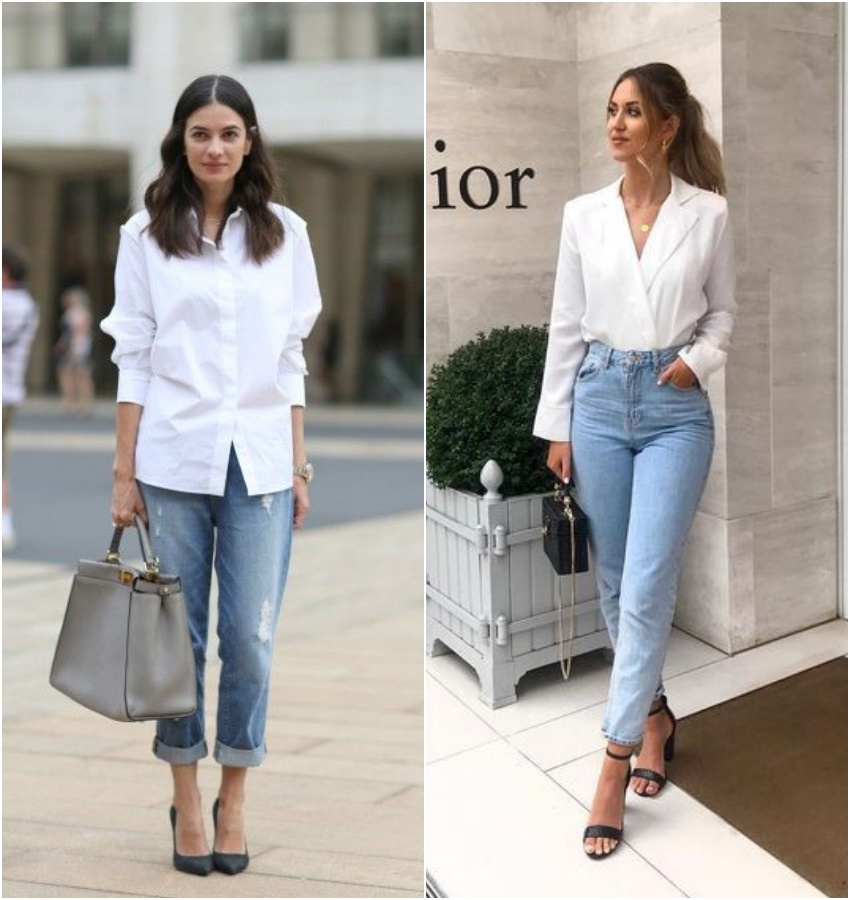 como usar vestido jeans com camisa branca