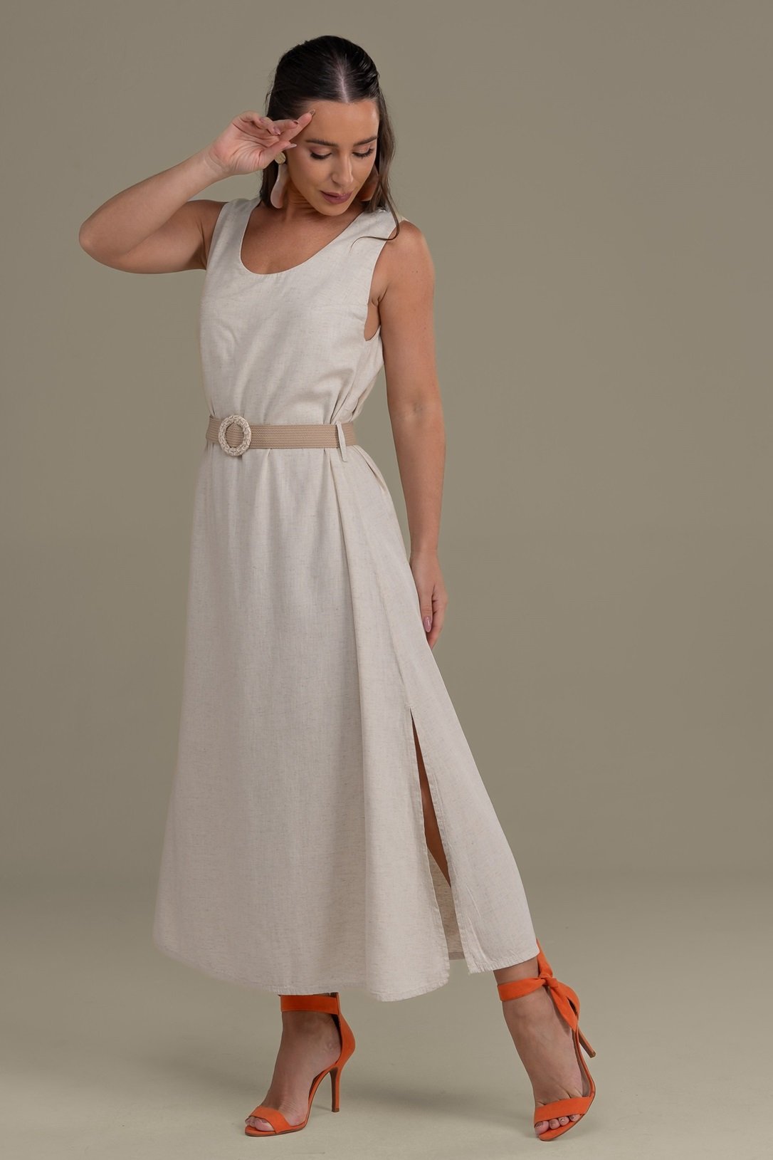 vestido linho transpassado