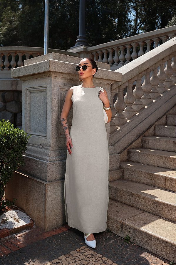vestido linho com botões