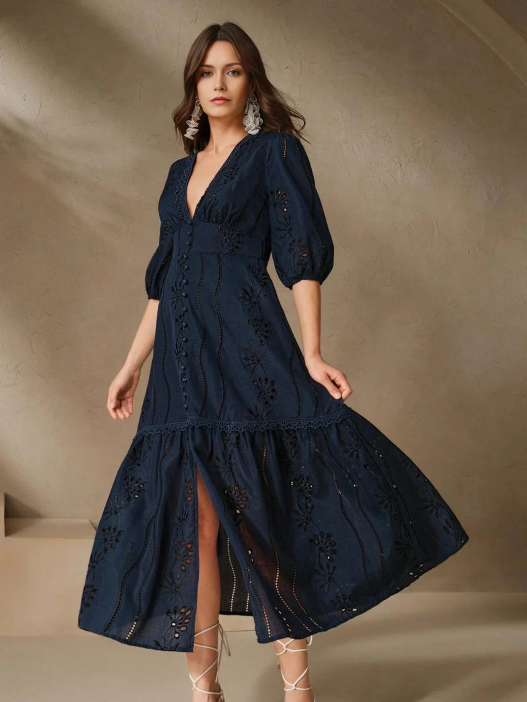 Vestido de tafetá manga bufante