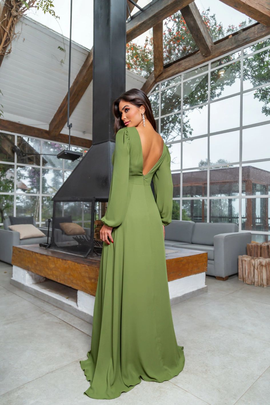 vestido manga longa festa