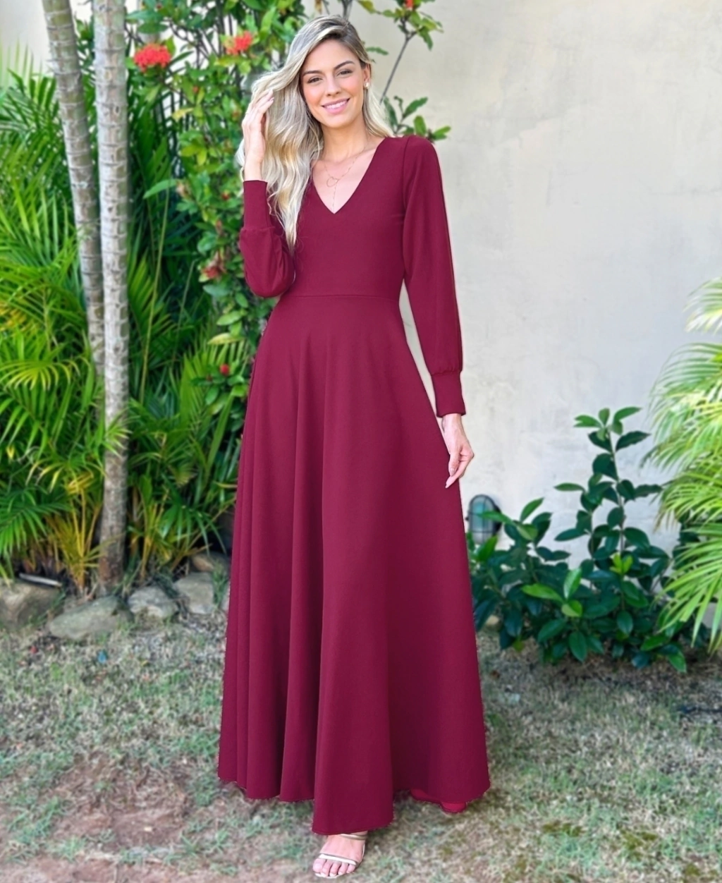 vestido manga longa festa veludo versus renda