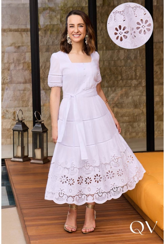 vestido midi branco de laise