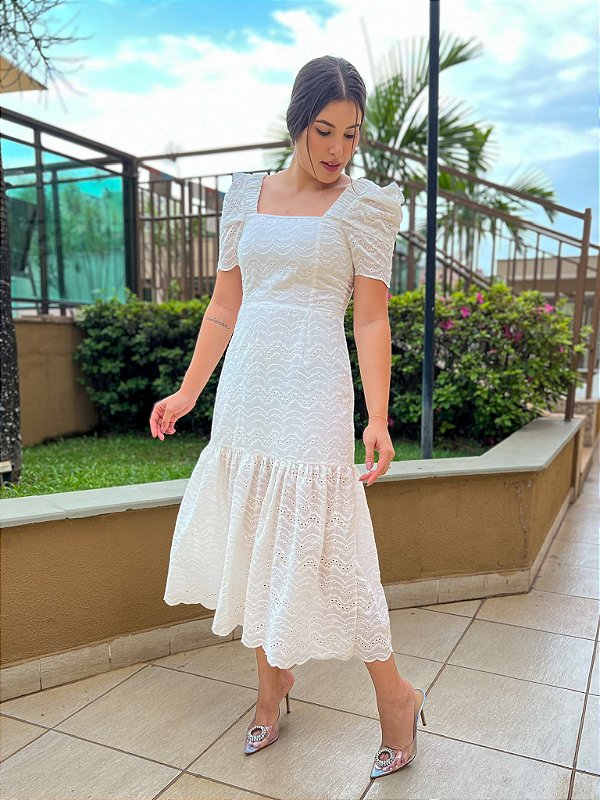 vestido midi branco elegante