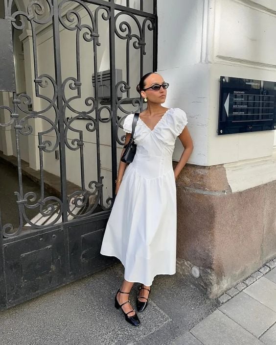 vestido midi branco laise