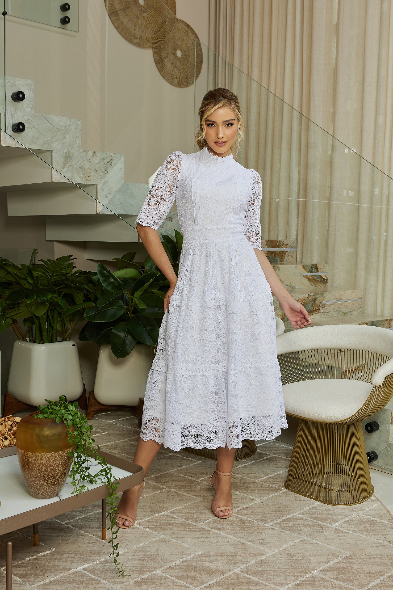 vestido midi branco alfaiataria