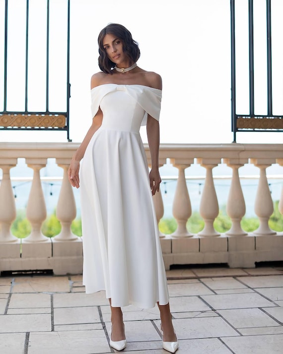 vestido midi branco chemise