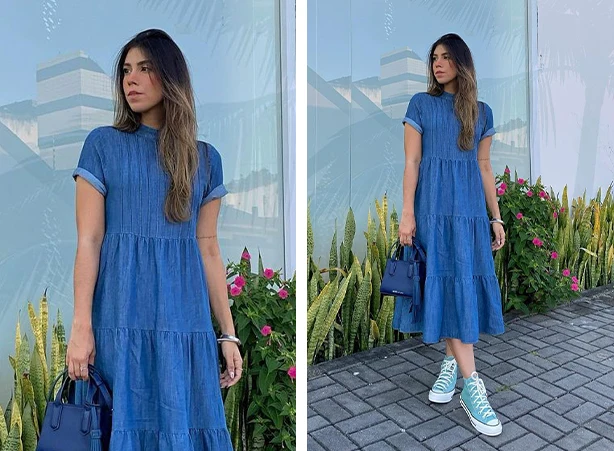 Vestido midi casual com bolsos