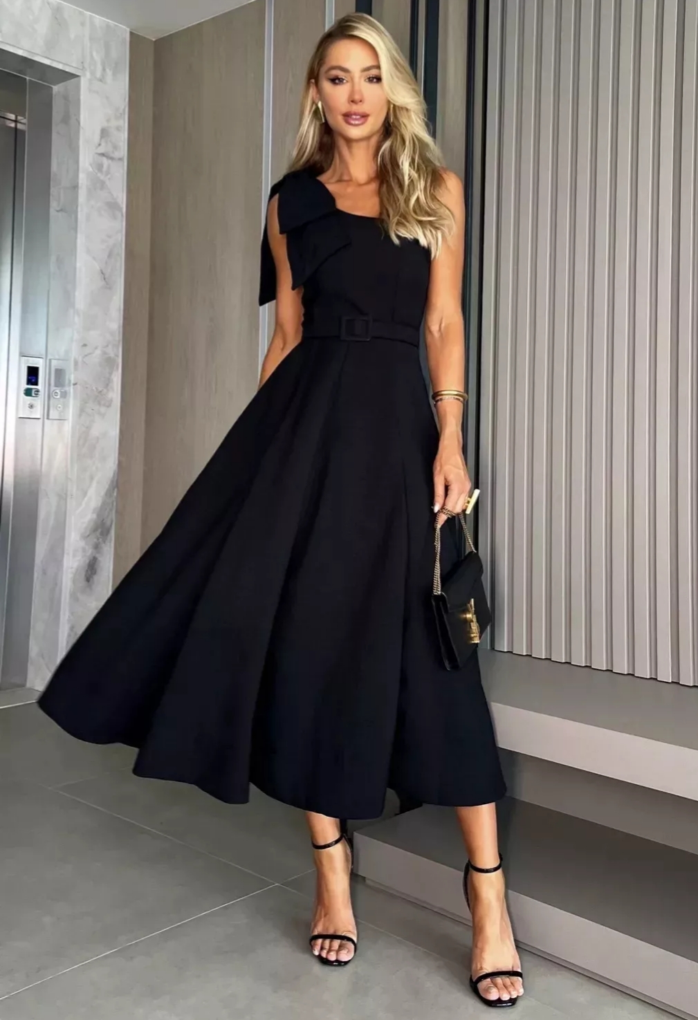 vestido midi elegante preto