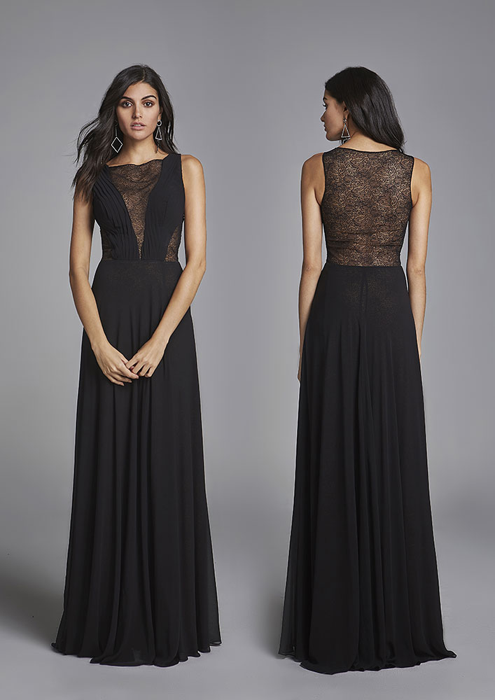 vestido preto longo com bolsos