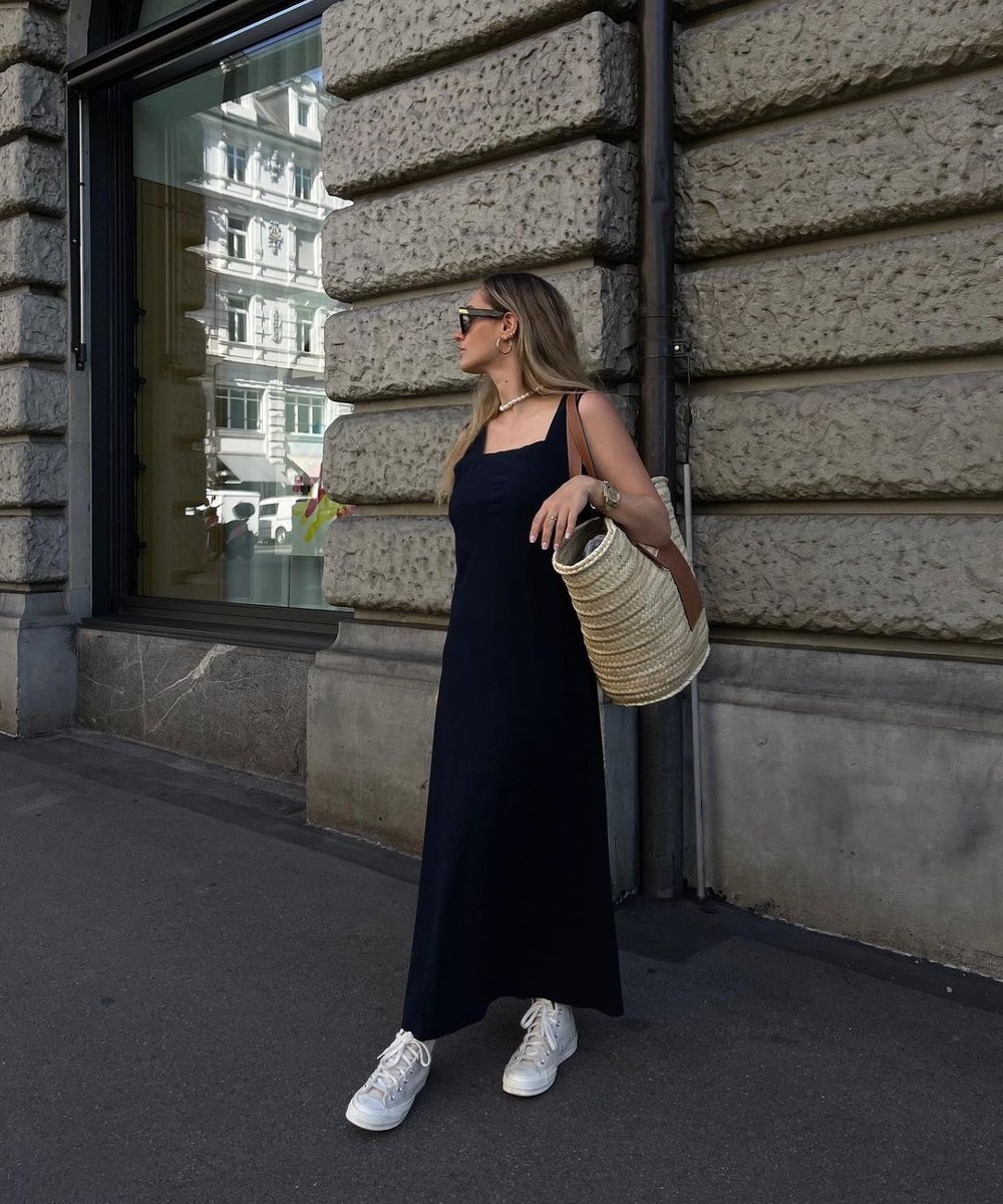 vestido preto longo casual