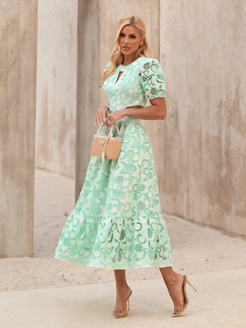 vestido verde menta crepe
