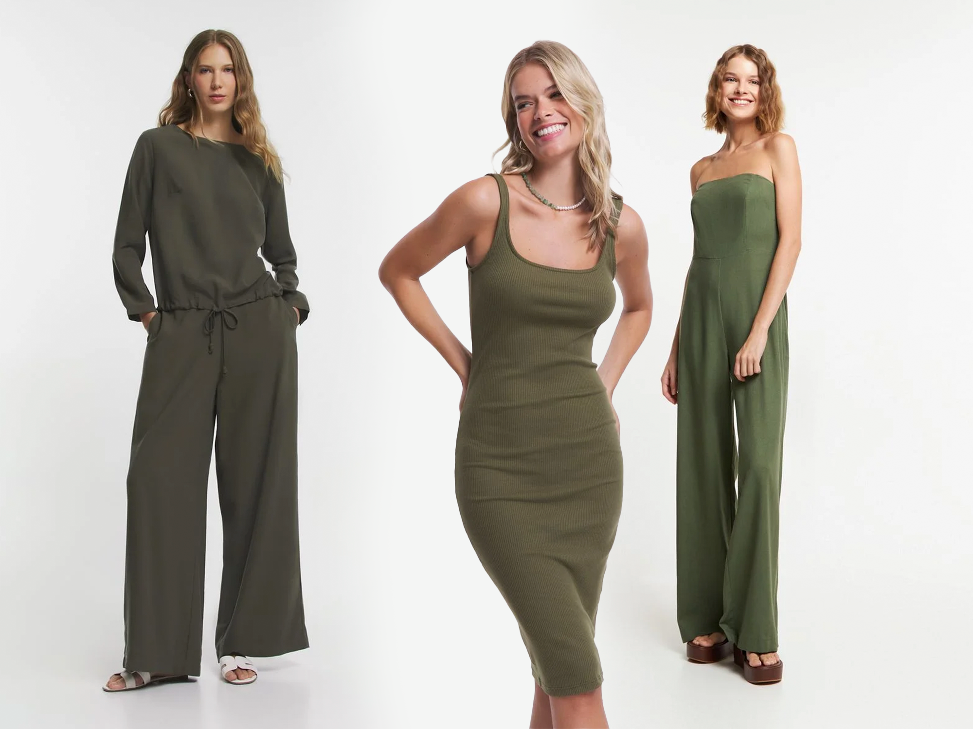 Vestido de festa midi verde oliva
