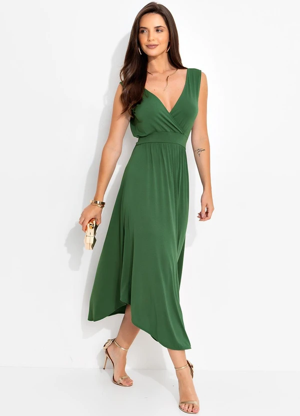 Vestido de festa midi verde oliva