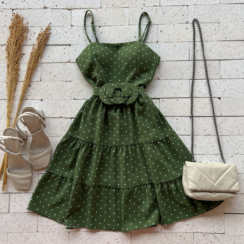 Vestido de festa midi verde oliva