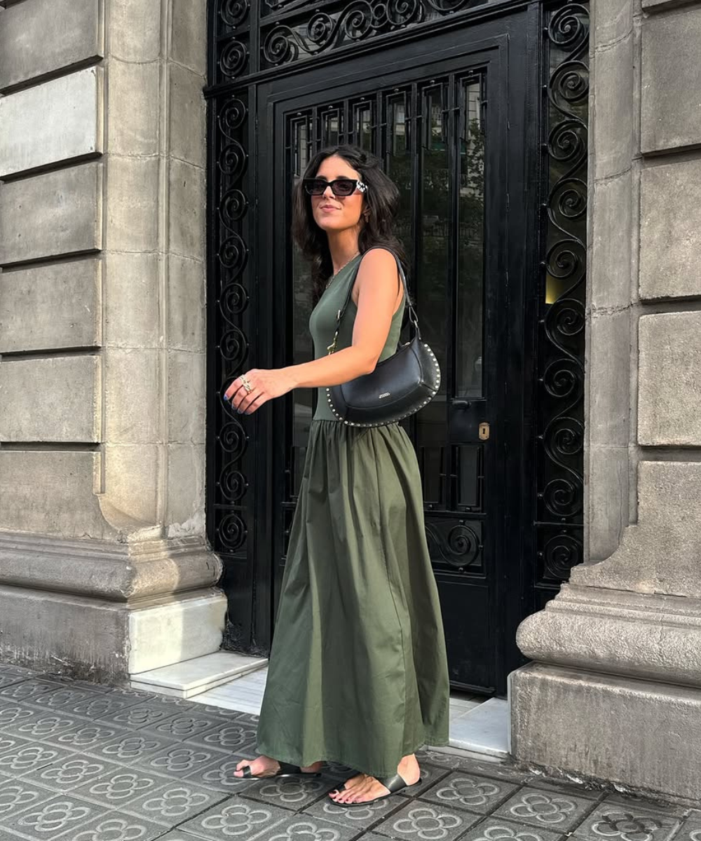 Vestido verde-oliva casual