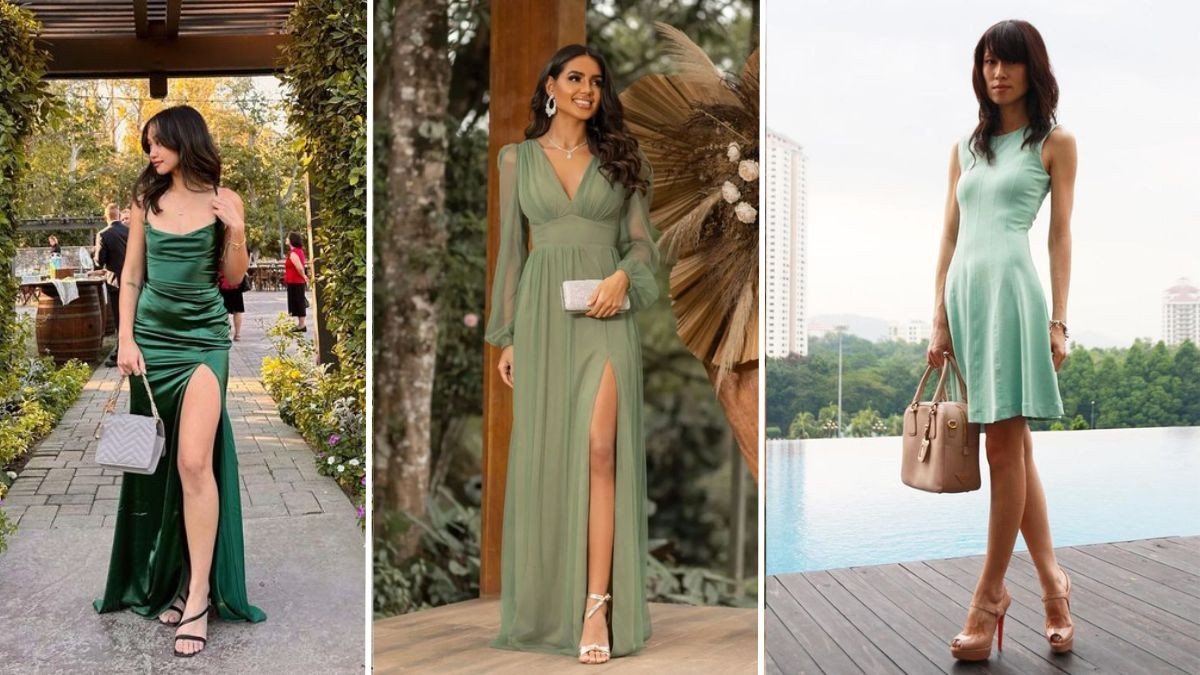 Vestido de festa midi verde oliva