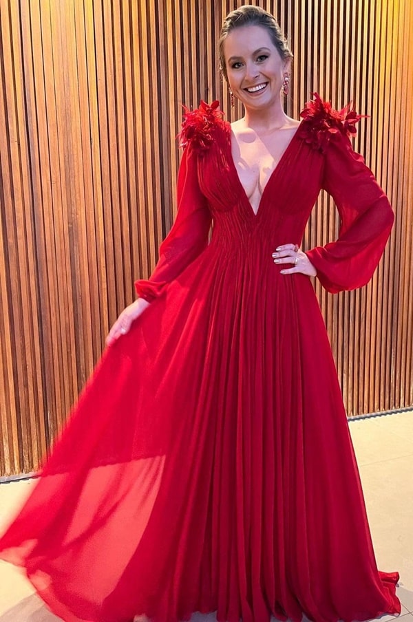 vestido vermelho manga longa