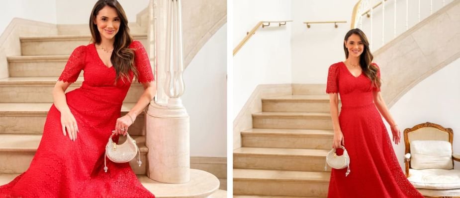 vestido vermelho manga longa