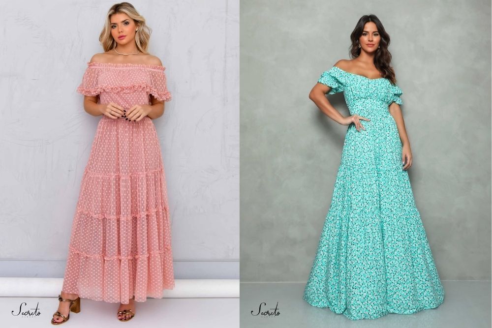 vestido longo com manga curta