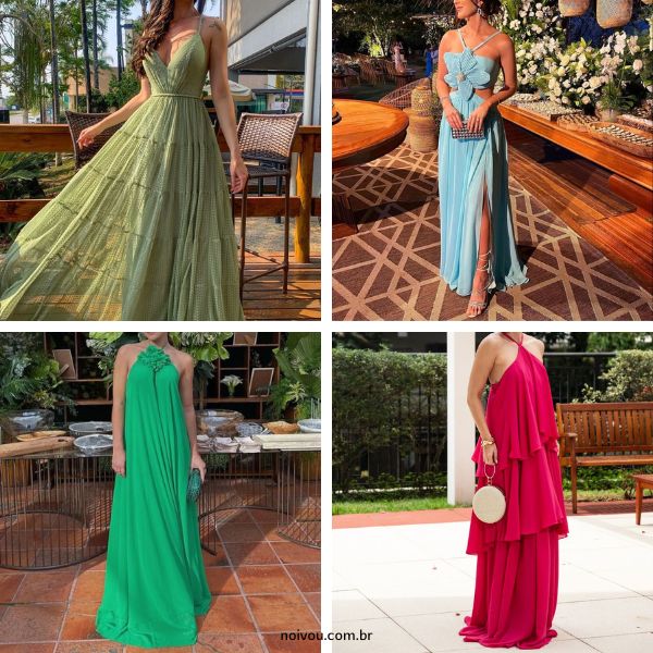 vestido midi vs longo para convidada de casamento ao ar livre