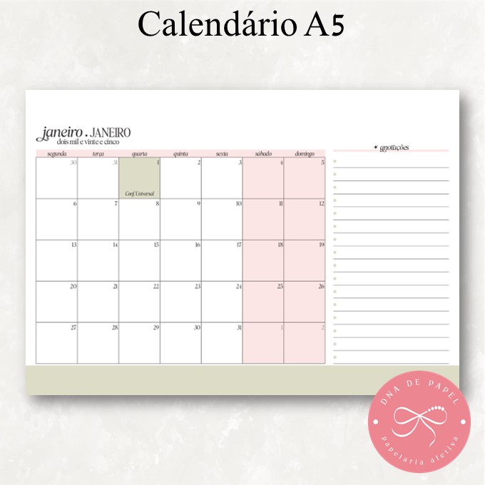 como fazer calendário mensal