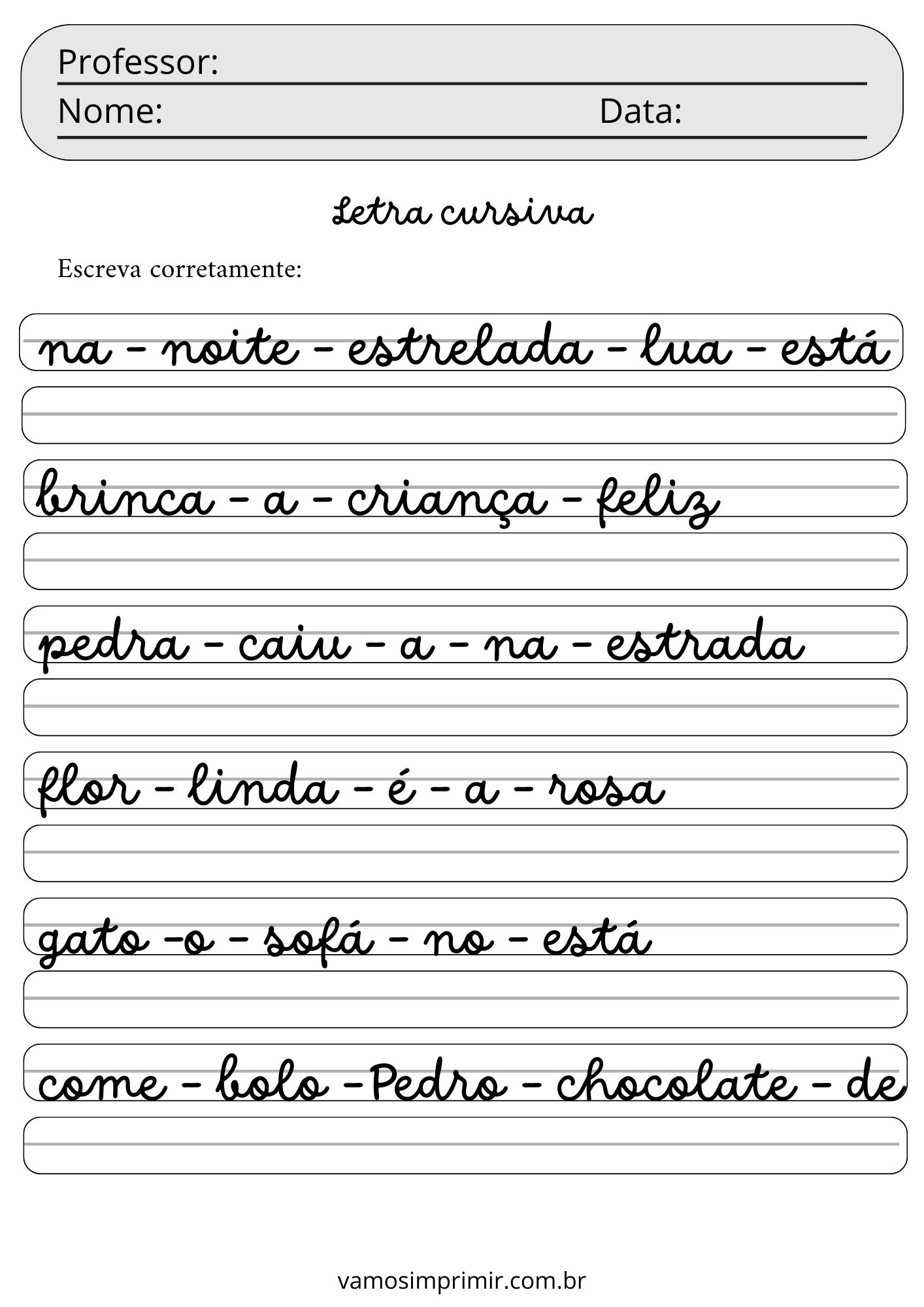 exercícios de caligrafia para imprimir