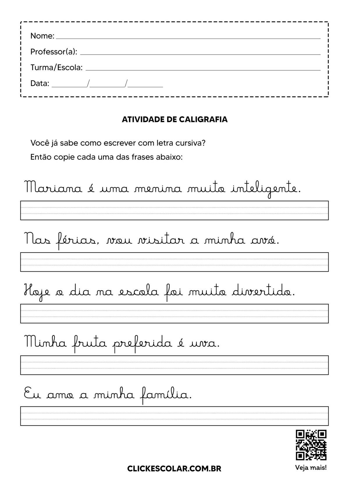 atividade de letra cursiva para imprimir