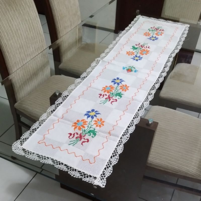 gráfico ponto cruz caminho de mesa flores