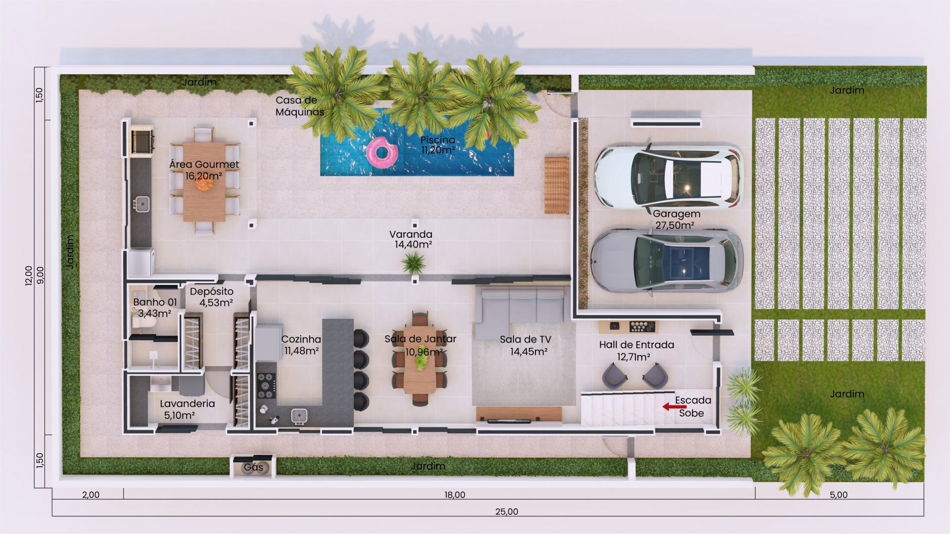 planta baixa casa em L 3 quartos