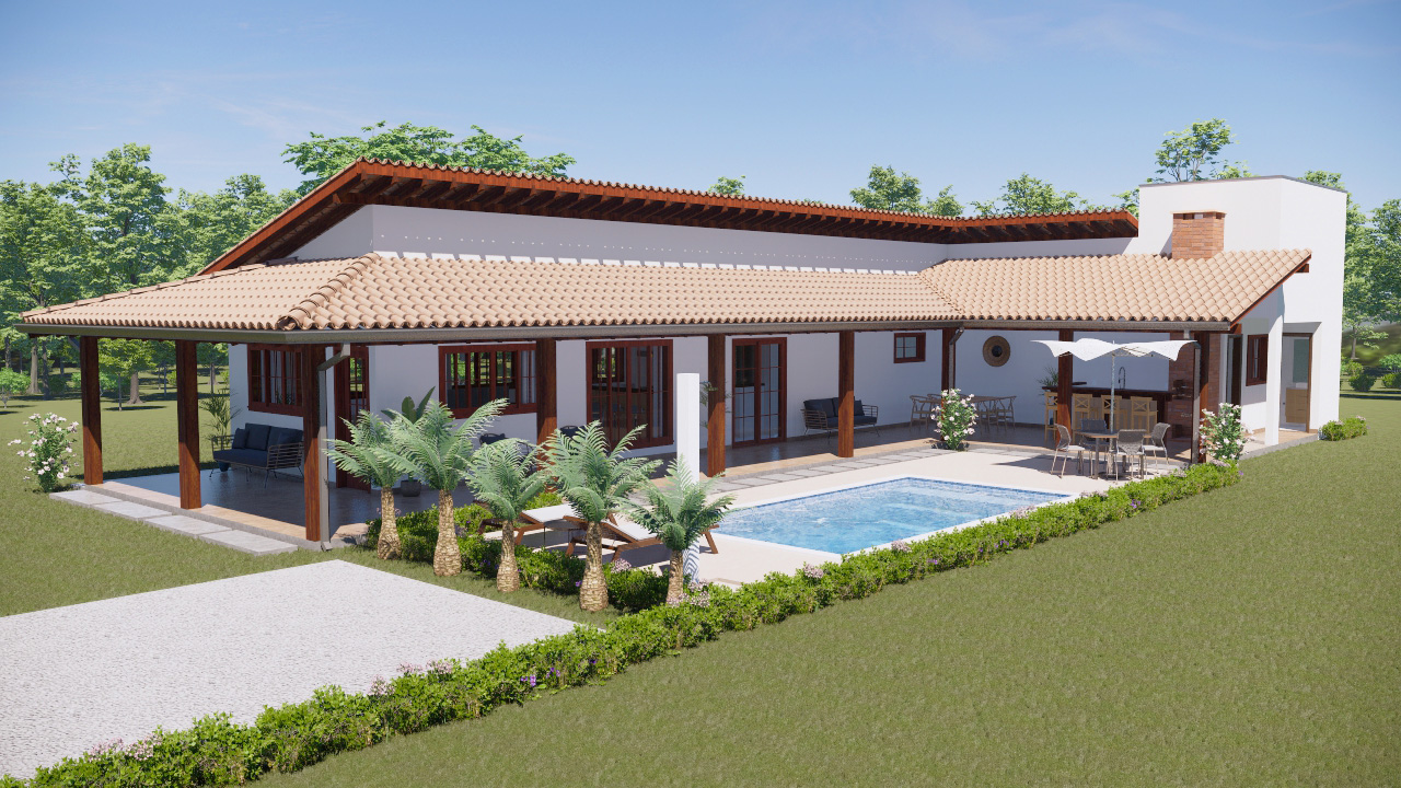 projeto casa em L 3 quartos