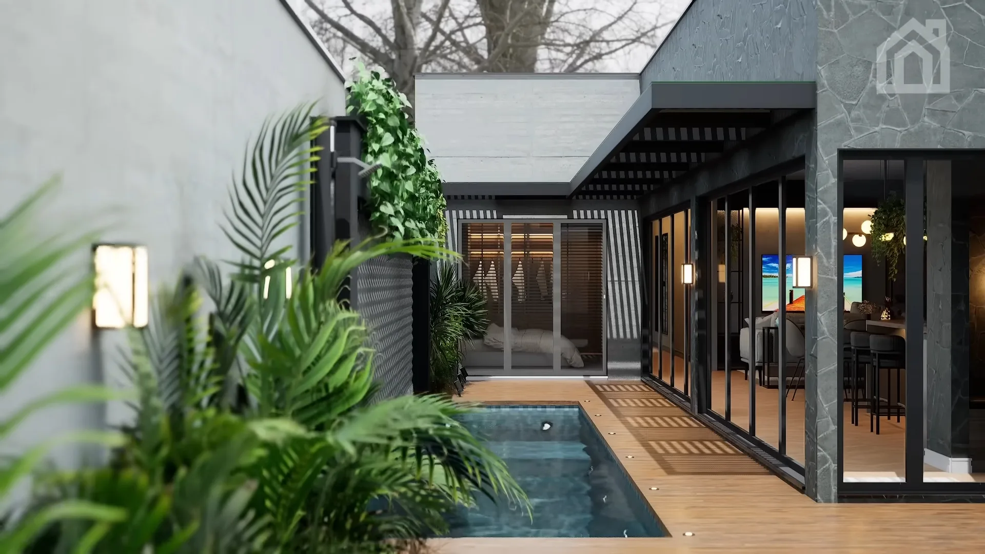 casa em L com piscina 3 quartos