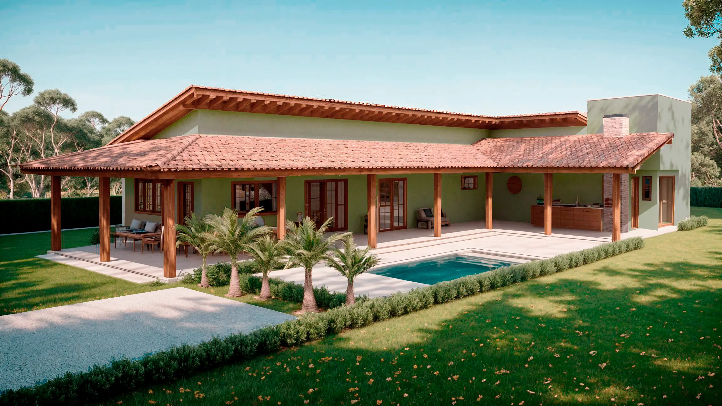 casa em L com piscina