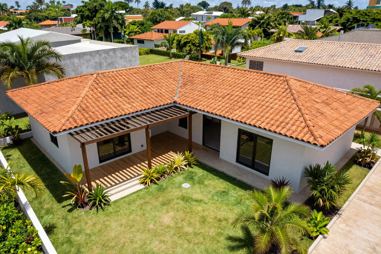 casa em L com piscina