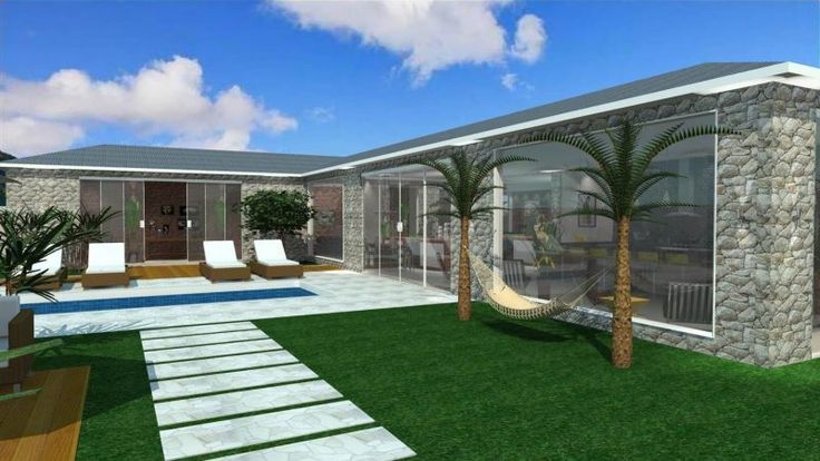 casa em L com piscina