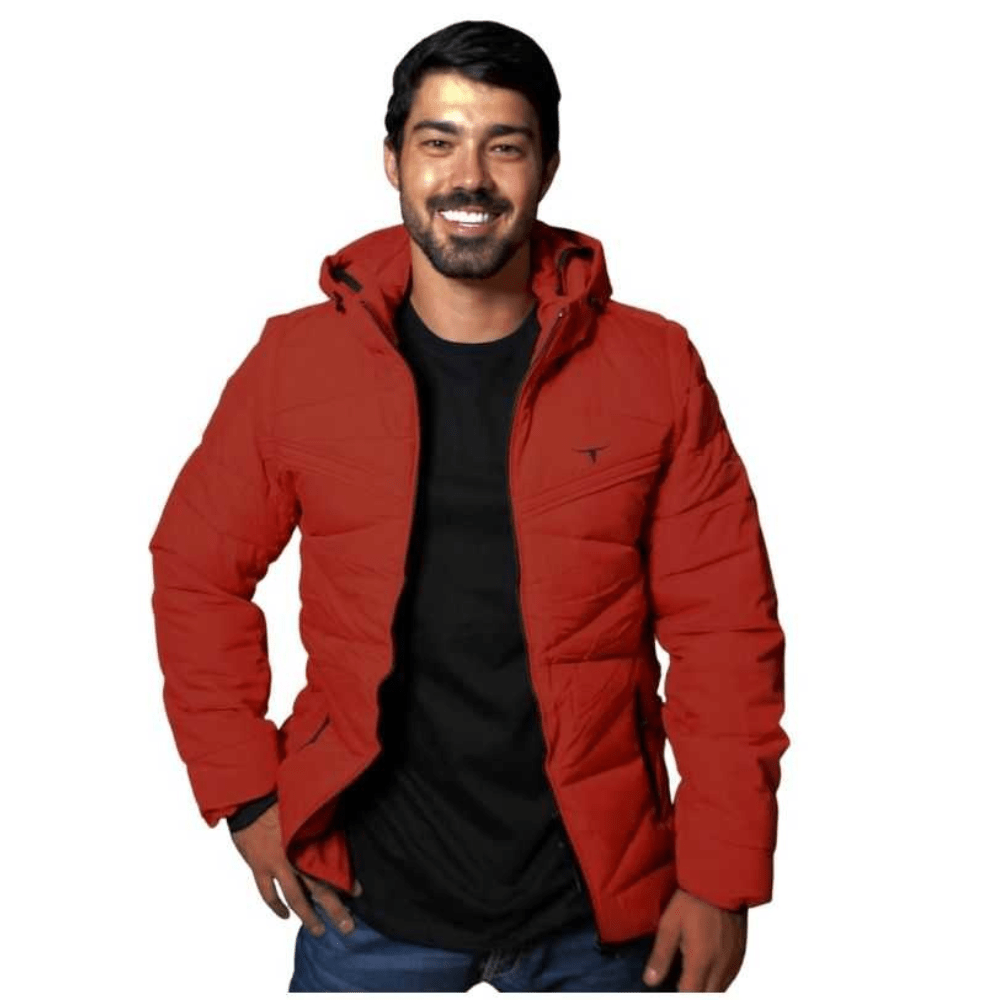 casaco vermelho com cinza