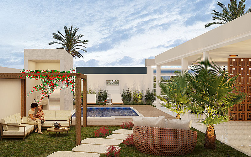 casa com piscina na frente
