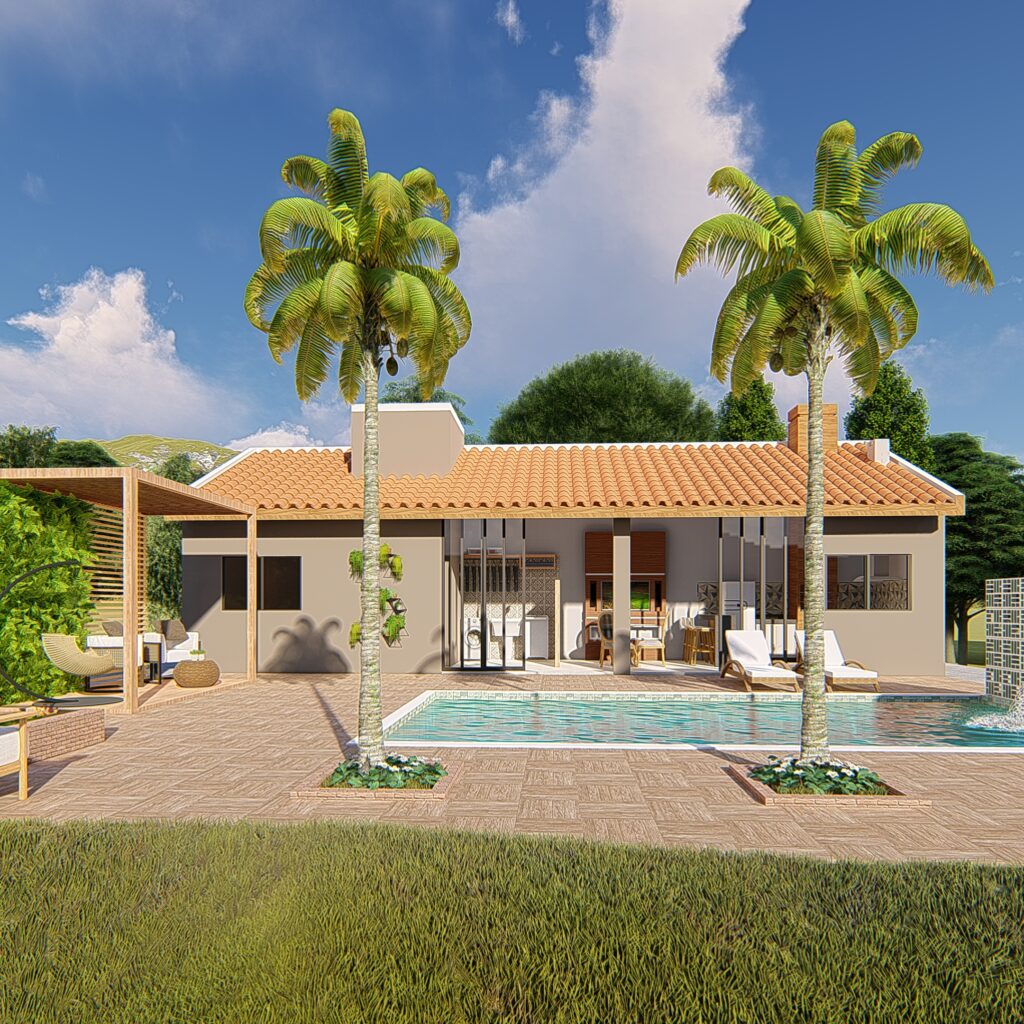 fachada com área de lazer integrada