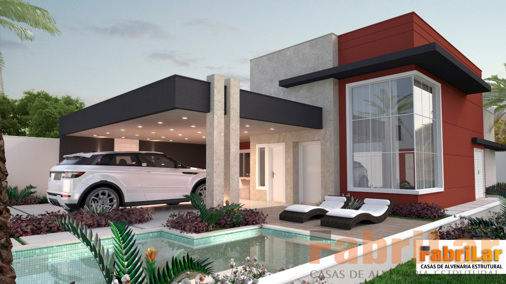 fachada de casa com piscina e churrasqueira